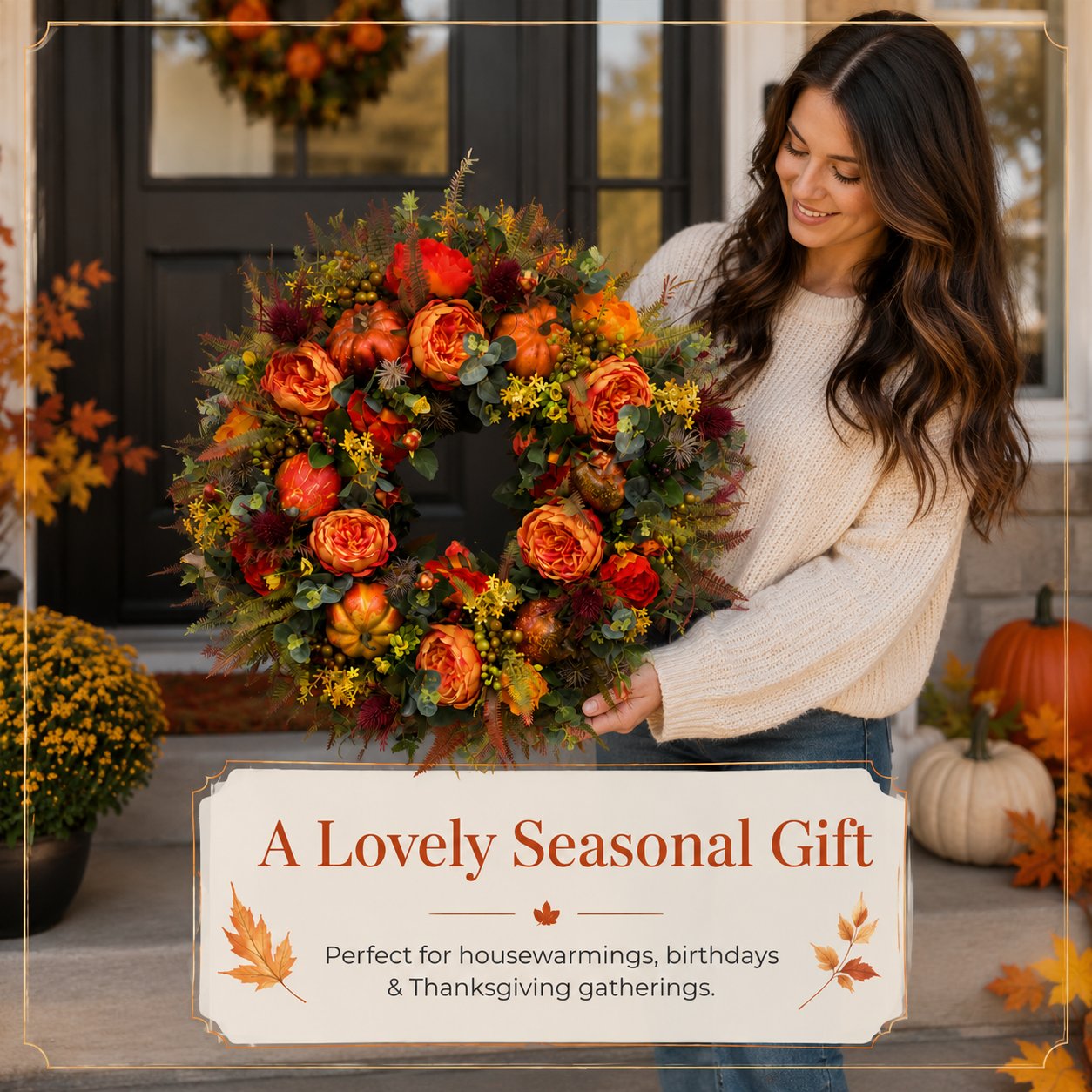 🔥Last Day 49% OFF💖 Handmade Fall Peony And Pumpkin Wreath - Year Round Wreath