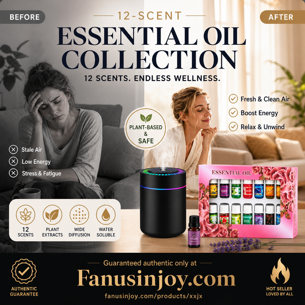 🎁🌺The fresh scent lifts your mood！🌷12-Pack Water Soluble Essential Oils Set
