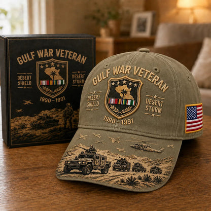 🏜️Gulf War Veteran Desert Shield & 🚁Desert Storm Commemorative Cap 🇺🇸