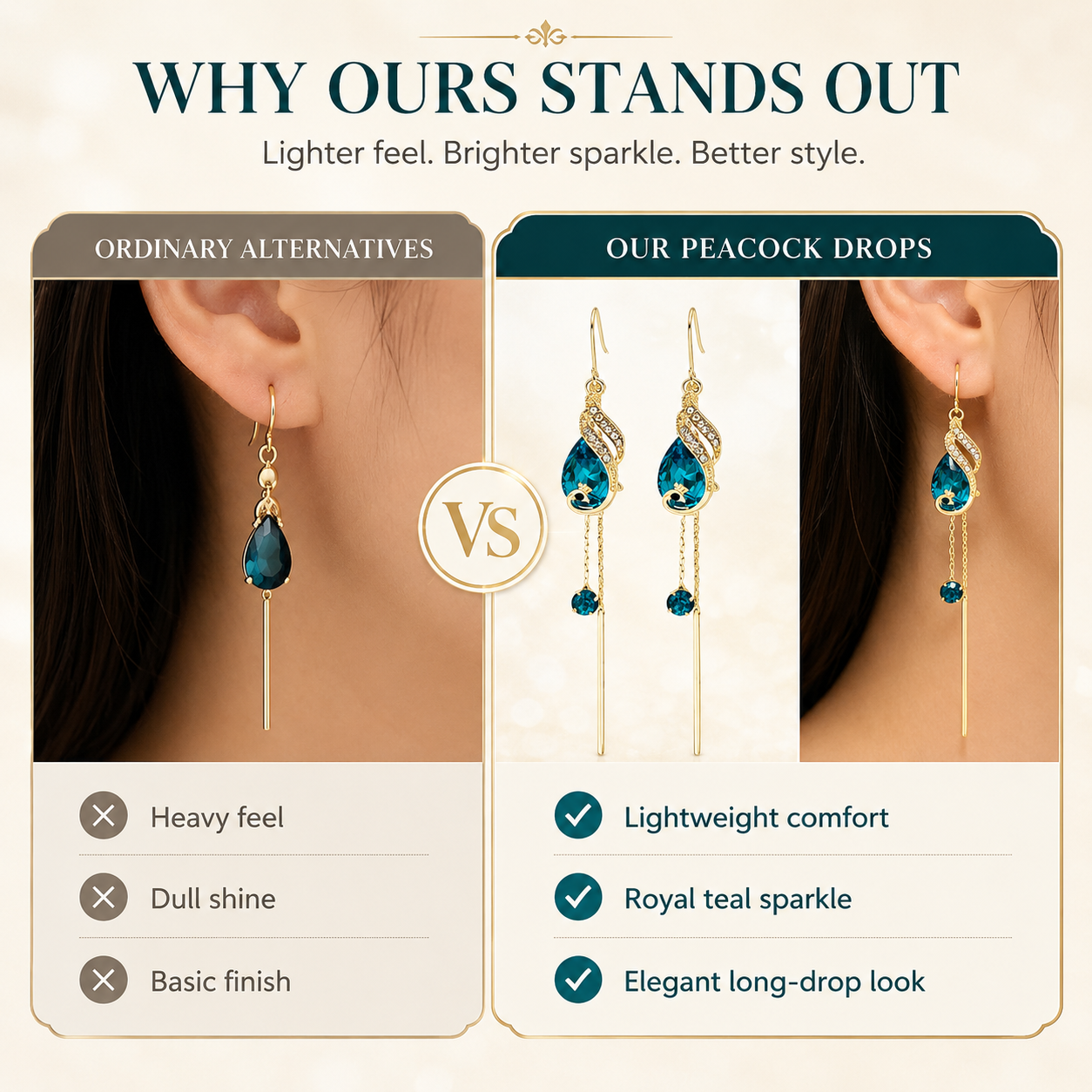 🦚 Royal Peacock Teal Crystal Tassel Earrings • Elegant Drop Earrings