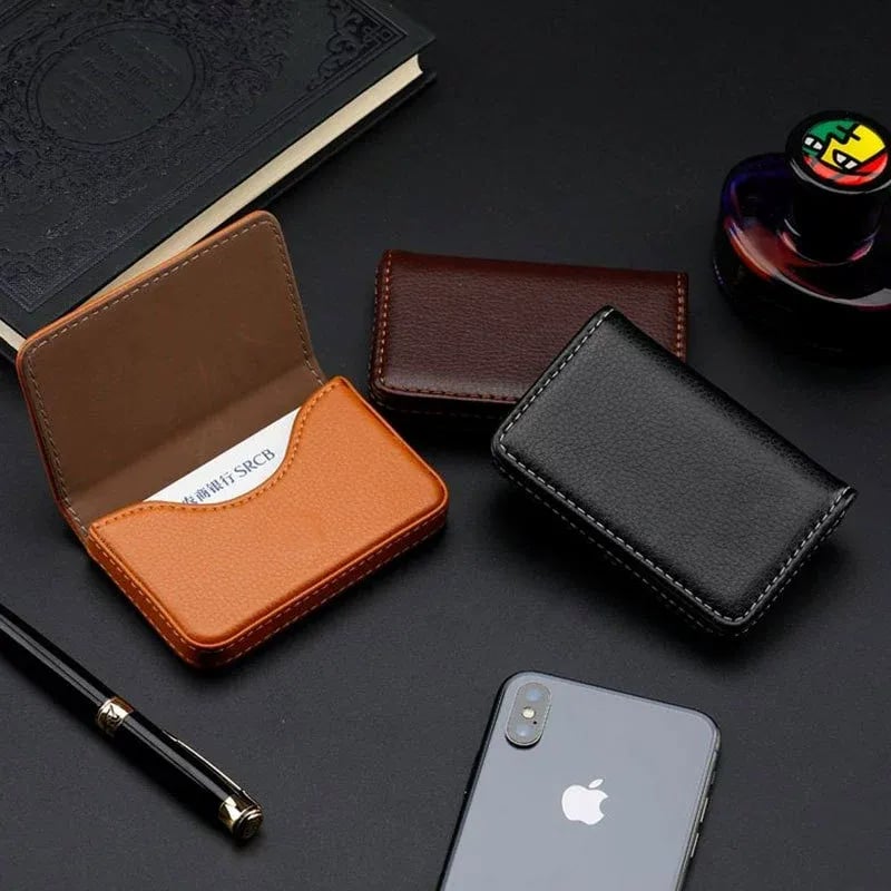 💼 PU Leather Business Card Holder – Slim Magnetic Name Card Case