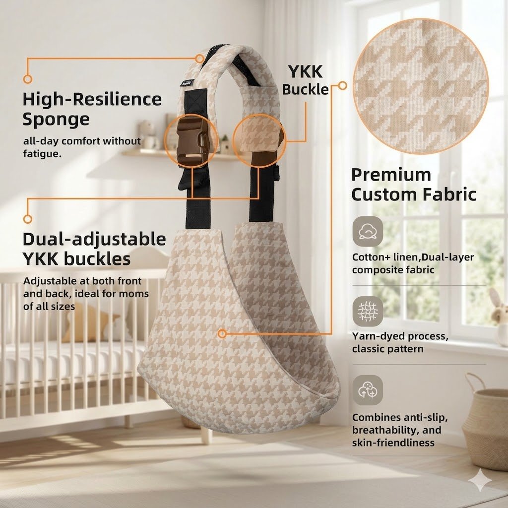Stylish Houndstooth Side-Carry Baby Carrier