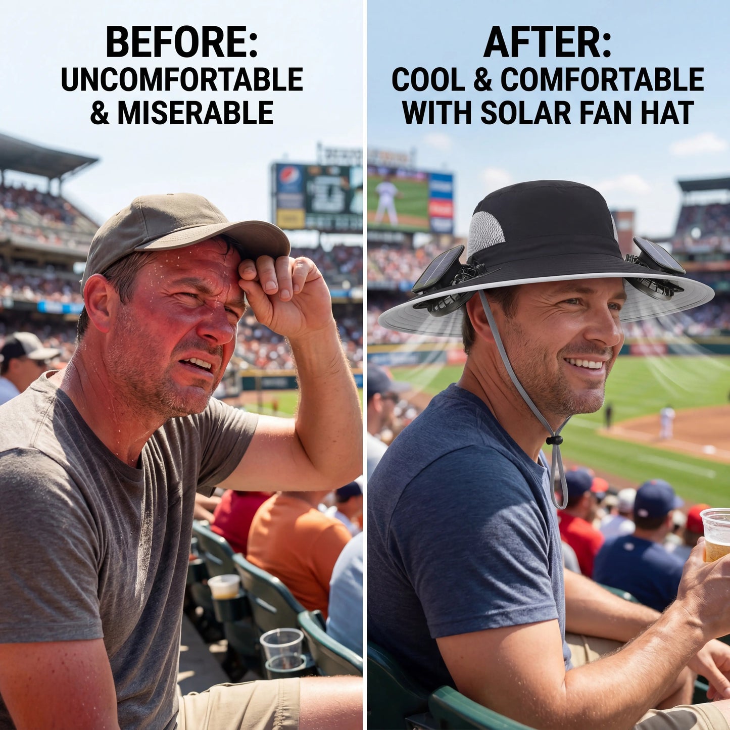2026 New⚡Solar-Powered Outdoor Cooling Fan Hat – Wide Brim Sun Protection, Dual Fans, 3 Speeds, USB + Solar Charging, Unisex