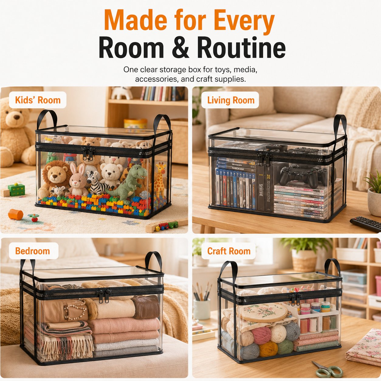 Clear PVC Storage Bins with Handles 📚for Books, Toys, Media, & Organizing