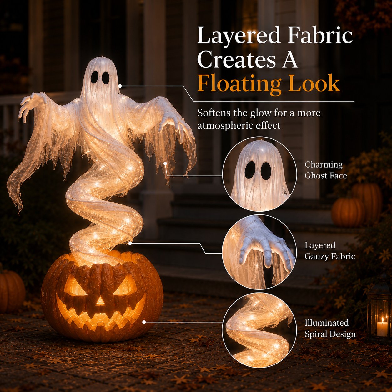 👻 Swirling Ghost Pumpkin Yard Lamp 🎃