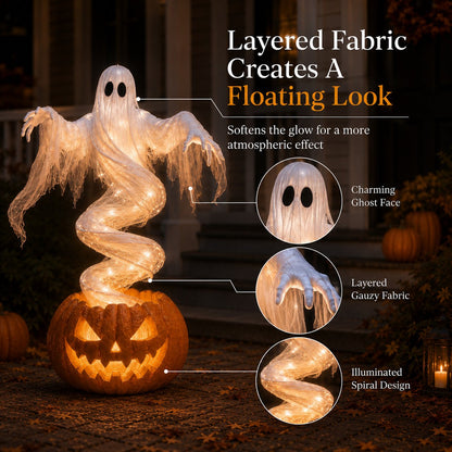 👻 Swirling Ghost Pumpkin Yard Lamp 🎃