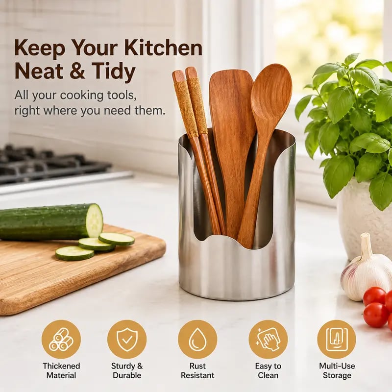 ✨ 49% OFF Stainless Steel Utensil Organizer | Keep Your Kitchen Counter Clean & Stylish 🍴