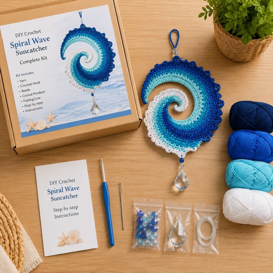 🌊🧵 Kit DIY de girouette crochetée « Vague Océane »