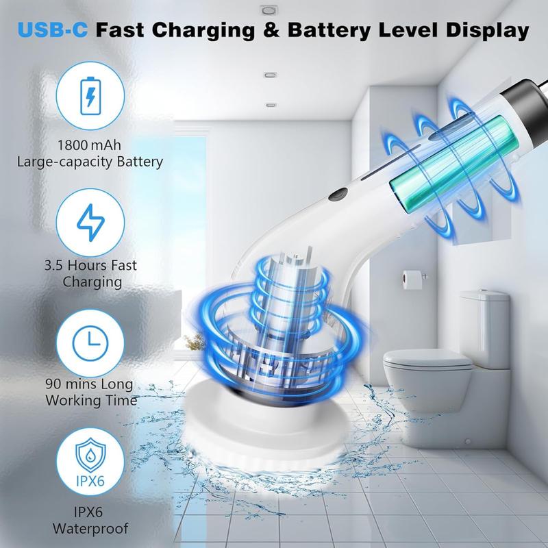 Cordless Electric Spin Scrubber with 9 Brush Heads