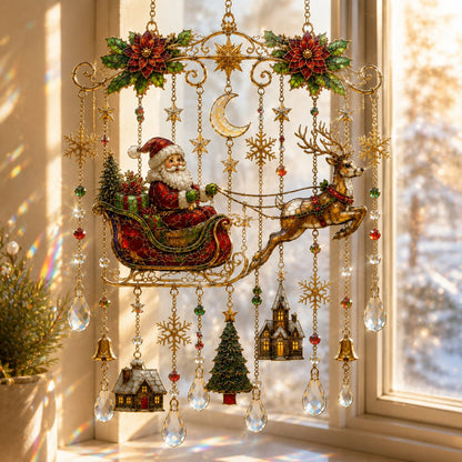 🔥 LAST DAY 49% OFF – 🎄Handmade Christmas Stained Glass Window Hanging | Tempered Stained Glass, K9 Crystal Drops & Ready-to-Hang Holiday Decor ✨