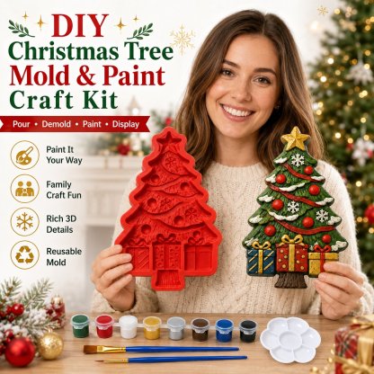 🎄 DIY Christmas Mold & Paint Craft Kit | Reusable 3D Mold with 8 Acrylic Paints, 2 Brushes & Festive Detail Guide 🎨✨