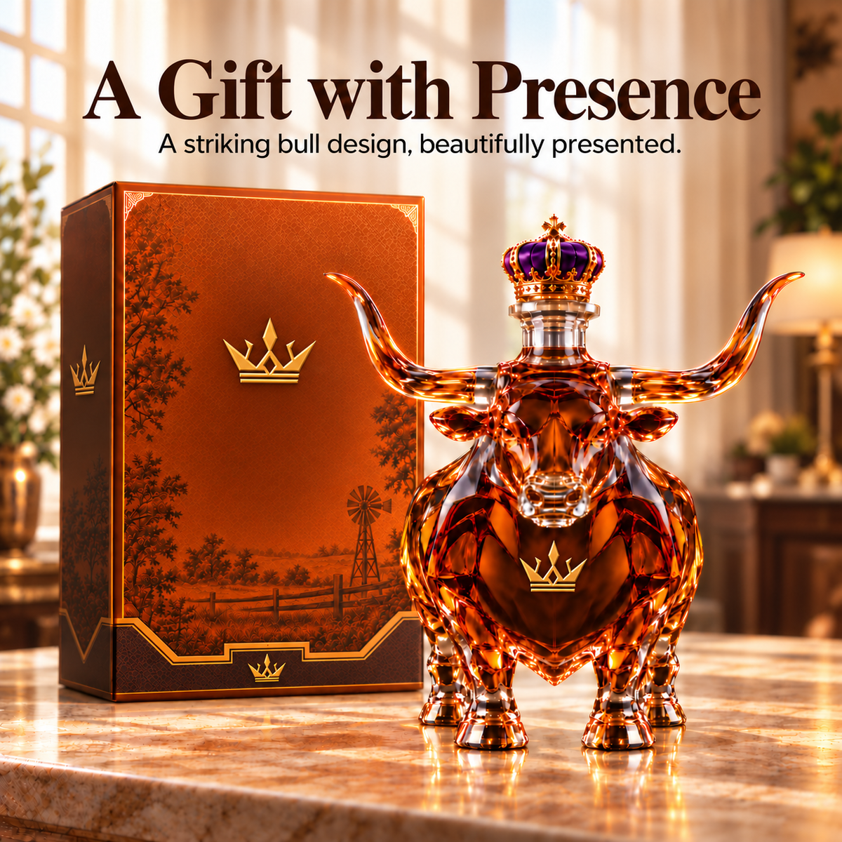 👑Western Bull Whiskey Bottle🐂Embossed display gift box