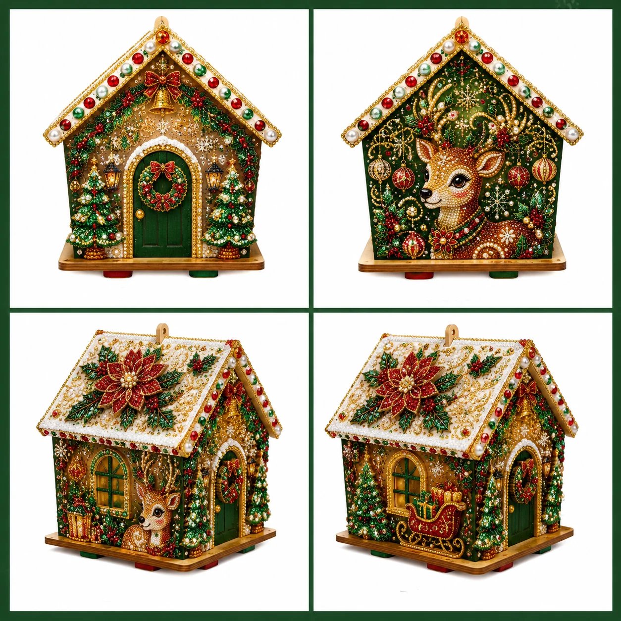 🎄Christmas Pearl Cottage Art Kit | Pre-Cut Wooden Panels, Sparkling Rhinestones, Pearl Beads & Complete Tools for a 3D Holiday House ✨