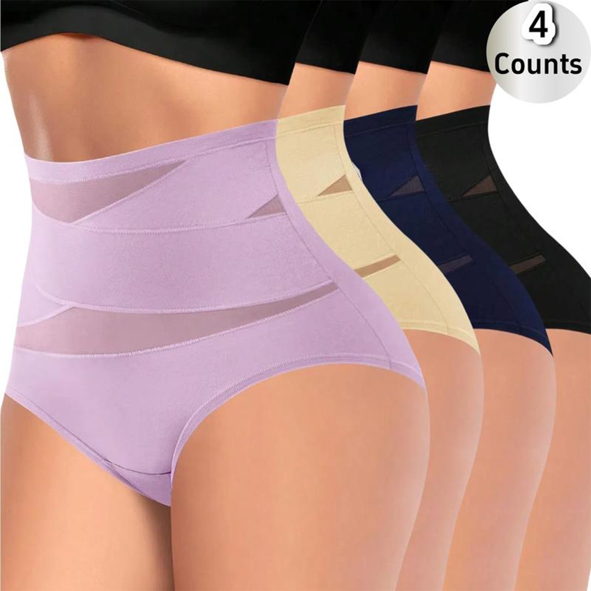 🔥🔥4-Pack High-Waisted Shapewear Briefs for Women – Nahtlose Miederhöschen aus Seidennetzgewebe, zum Abnehmen und Po-Liften – Atmungsaktive Unterwäsche für den Alltag