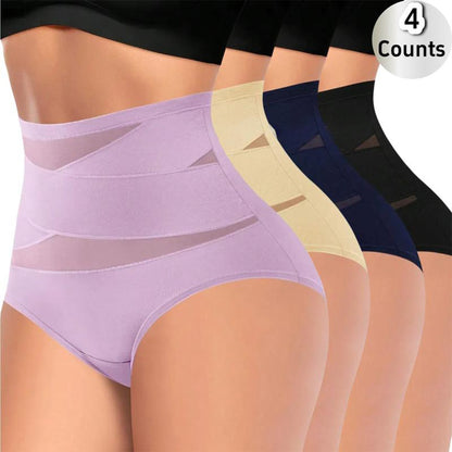 🔥🔥4-Pack High-Waisted Shapewear Briefs for Women – Nahtlose Miederhöschen aus Seidennetzgewebe, zum Abnehmen und Po-Liften – Atmungsaktive Unterwäsche für den Alltag