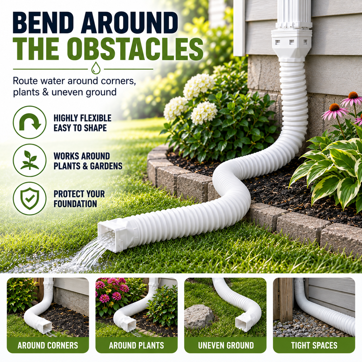 🏡 Flexible Rain Gutter Downspout Extension Kit  – Adjustable 22'-63' Drain Pipe with Leaf Filter for Foundation Protection