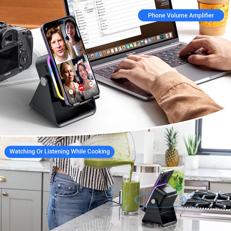 🔥🎶📱  5-in-1 Wireless Induction Bluetooth Speaker with Adjustable Phone Stand