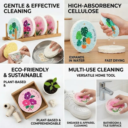 Natural Wood Pulp Floral Dish Sponge 🌱 | Eco-Friendly Kitchen Cleaning Essential 🧽