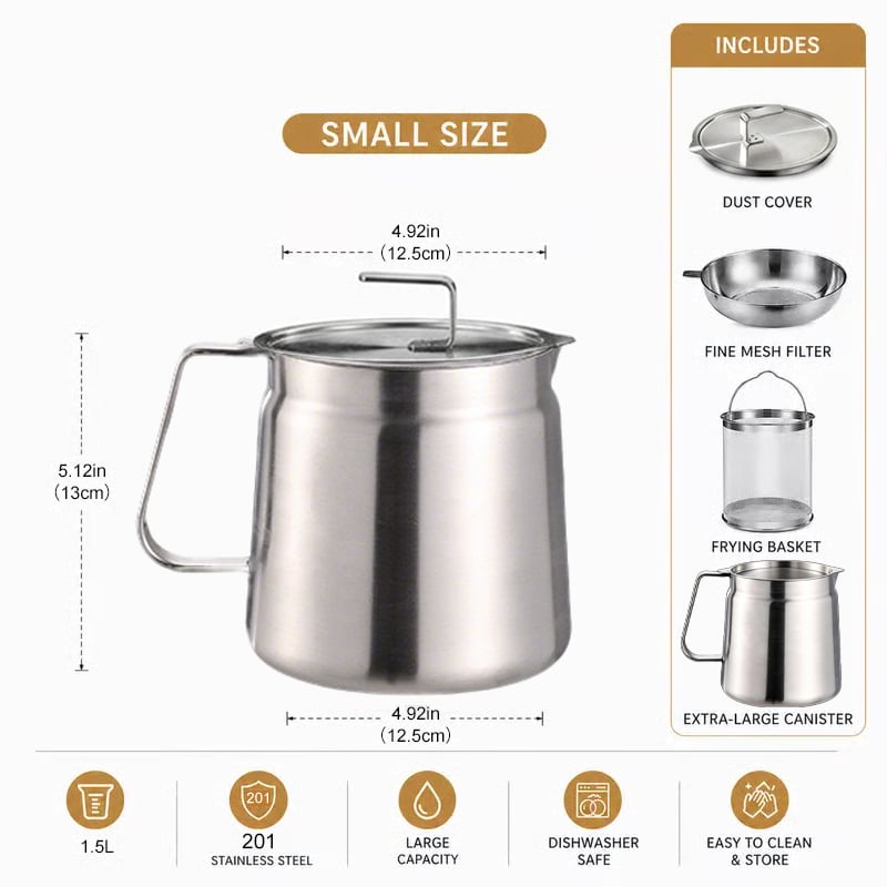 3-in-1 Stainless Steel Deep Fryer Pot – Fry, Strain & Store Oil