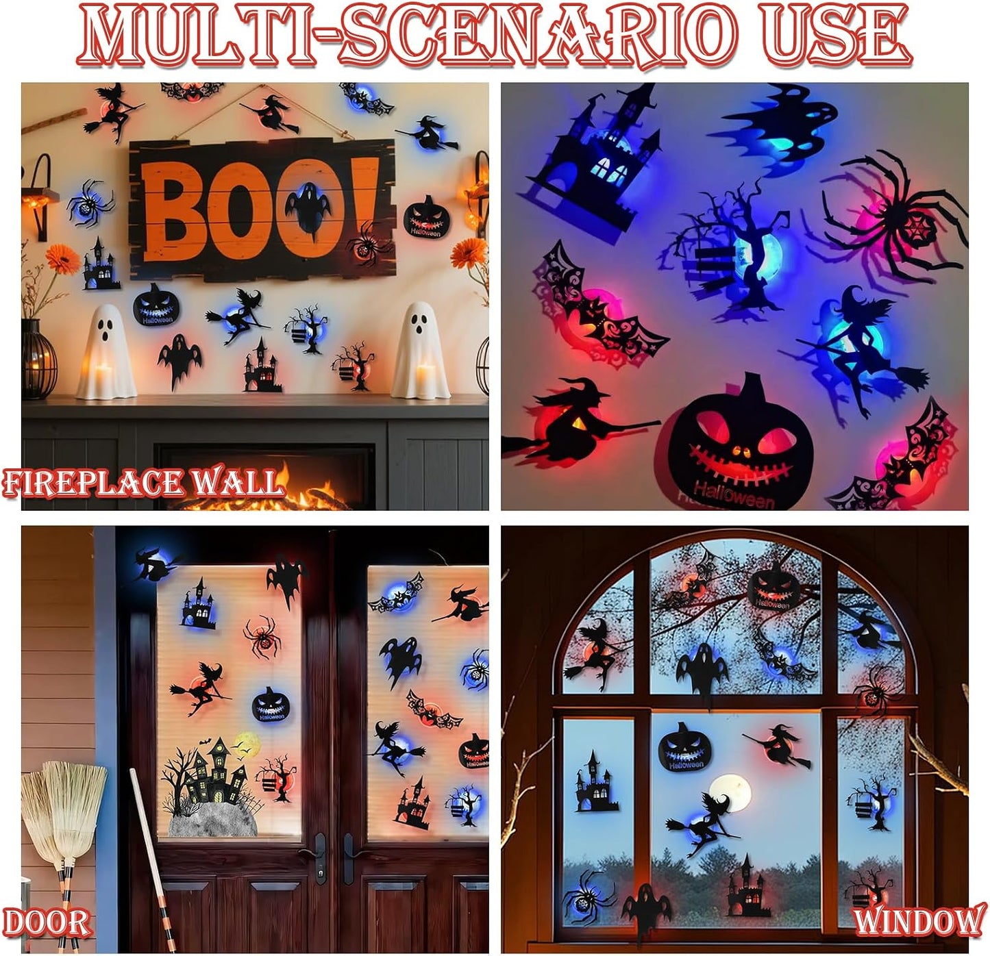 🔥Last Day 50% OFF - 🎃8 Pack Halloween LED Silhouette Wall Light Stickers, Battery Powered Peel & Stick Decor Lights