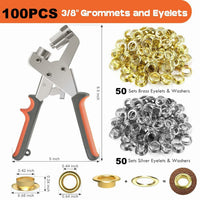 100Pcs metal grommets+manual eyelet puncher
