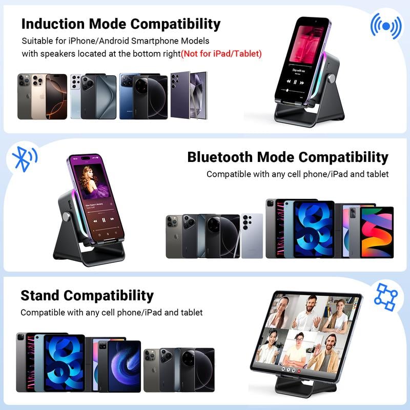 🔥🎶📱  5-in-1 Wireless Induction Bluetooth Speaker with Adjustable Phone Stand