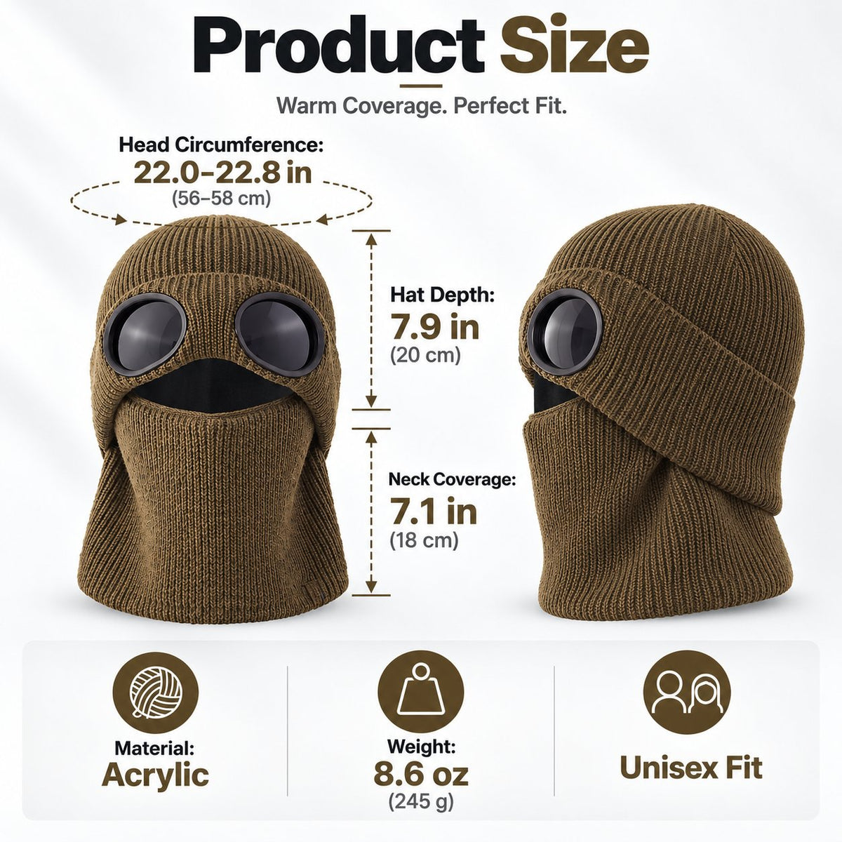 ❄️ Winter Ready · Ribbed Knit Balaclava Beanie with Goggle-Style Eye Panels 🥶