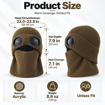 ❄️ Winter Ready · Ribbed Knit Balaclava Beanie with Goggle-Style Eye Panels 🥶