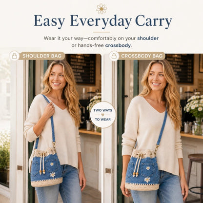 🔥 Top Back-to-School Picks - 👜 Denim Crochet Bucket Bag