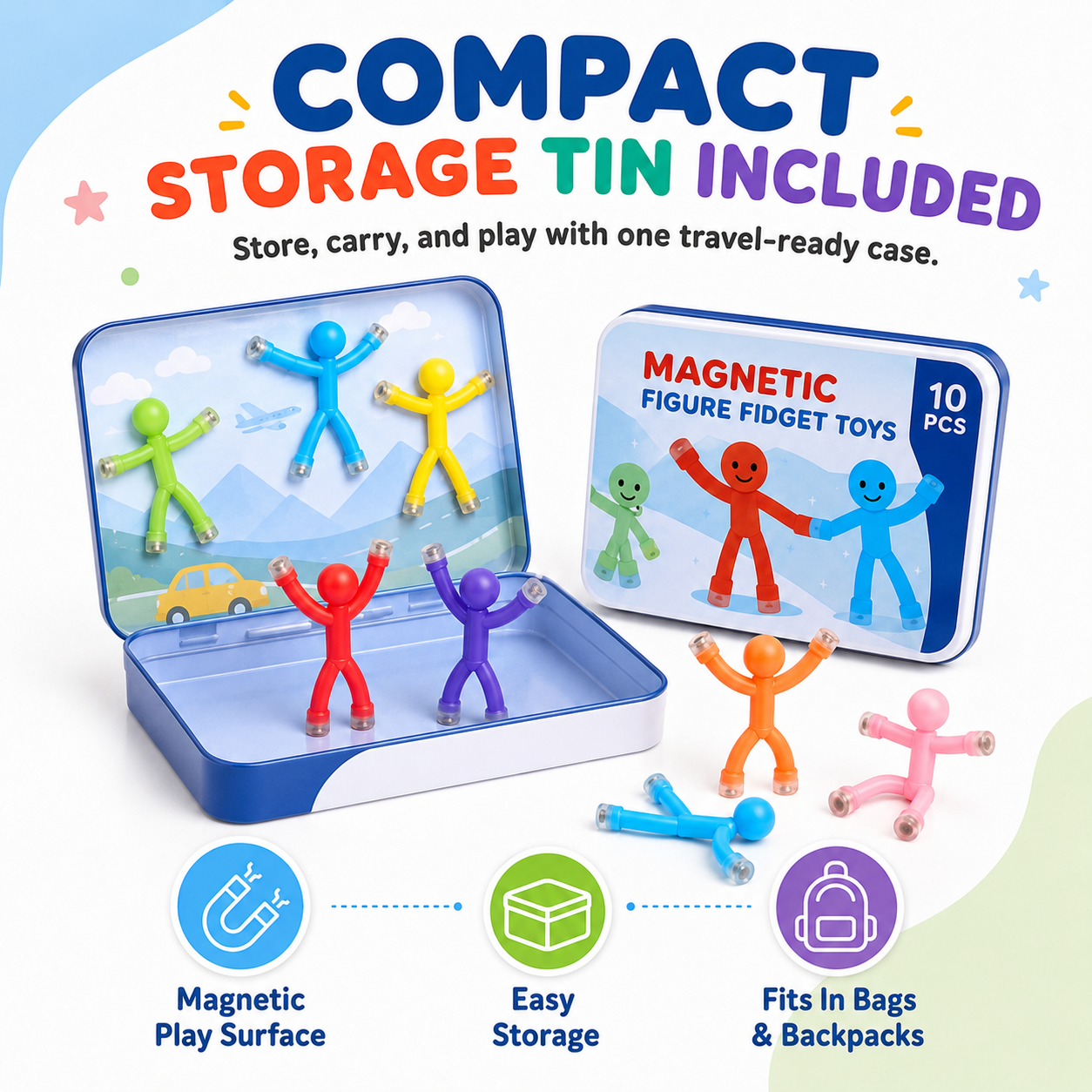 🧲 10-Pack Magnetic Bendy Figures – Creative Fidget Toy Set
