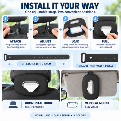 🚗 Keep Tissues Within Reach – Washable Silicone Car Headrest Tissue Holder