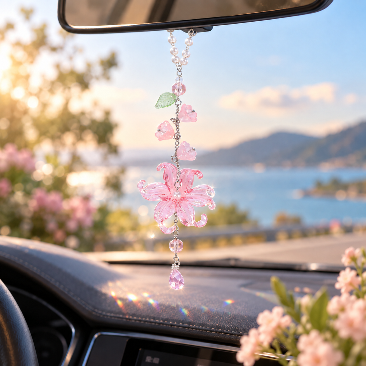 Aesthetic Acrylic Lily Car Rearview Mirror Pendant 🌸