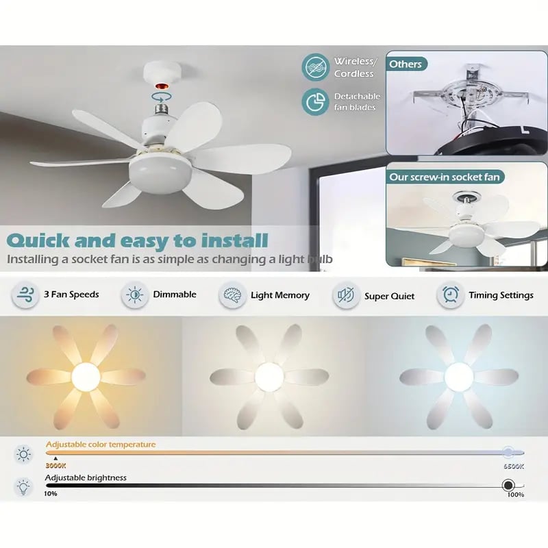 ✅Install In 3 Mins! Socket Screw-in Fan Light 2 In 1✨