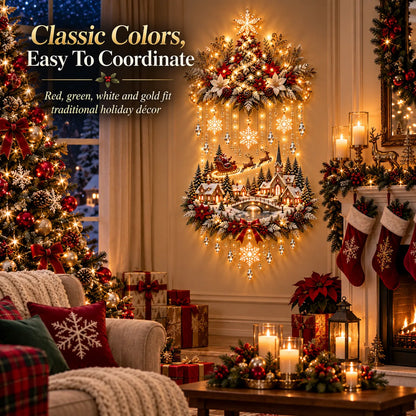🎄 Illuminated Christmas Tree & Village Wall Hanging | Cascading Warm Lights for Living Rooms, Entryways & Staircases ✨