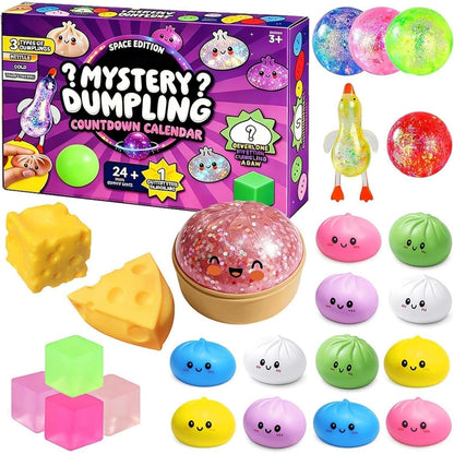 🥟 24-Day Squishy Dumpling Advent Calendar – Stress Relief, 24 Vibrant Colors, Collectible