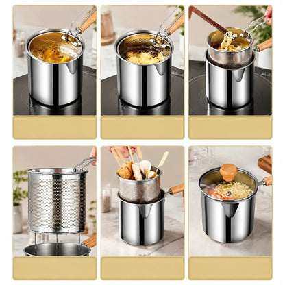 Restaurant-Quality Crispy Frying at Home! Compact Stainless Steel Deep Fryer Pot Set with Basket & Tongs | Oil-Saving, Quick & Easy to Clean for Perfect Family Portions