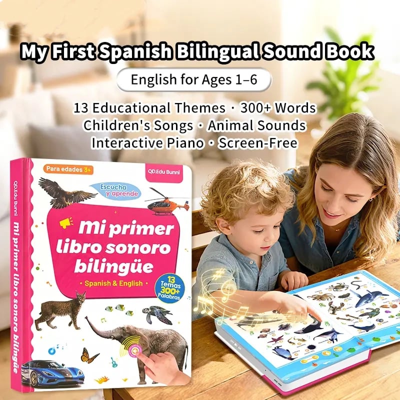 🎁Perfect for Toddlers🎁Spanish Interactive Educational Toy for Kids 1–6, Bilingual Sound Book for Early Language Learning