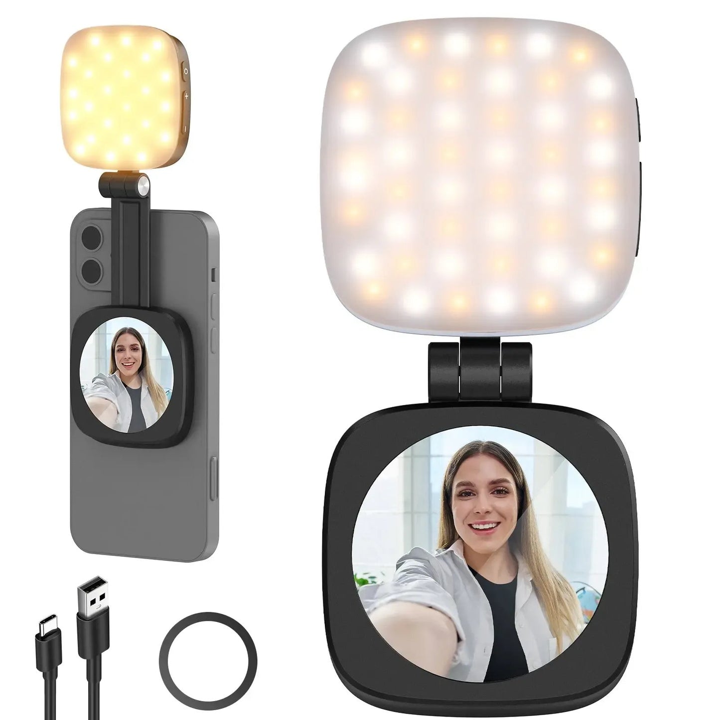 💖Magnetic Selfie Light for MagSafe iPhone – Foldable LED Ring Light with Mirror & Stand 📱💡