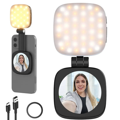 💖Magnetic Selfie Light for MagSafe iPhone – Foldable LED Ring Light with Mirror & Stand 📱💡