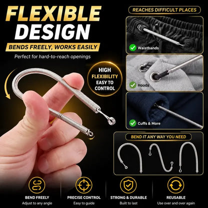 2Pcs Flexible Drawstring Threading Tool 🧵 Bendable Metal Spring Threader for Hoodies Pants Shoelaces