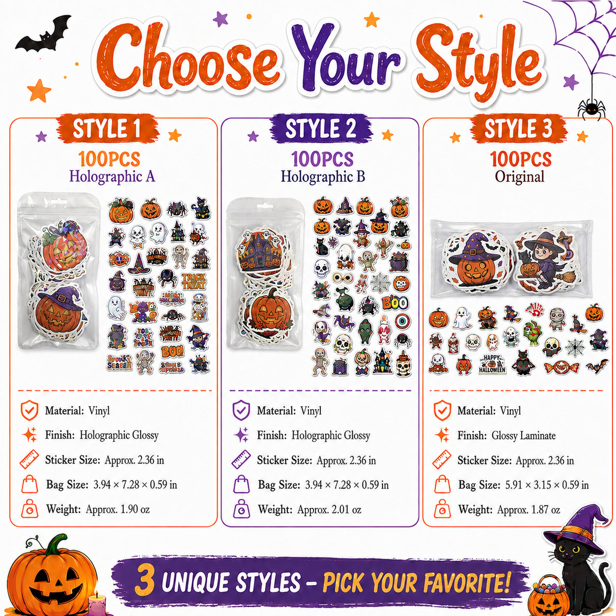 🎃 Holographic Halloween Sticker Pack — Add Spooky Sparkle Everywhere! 👻✨