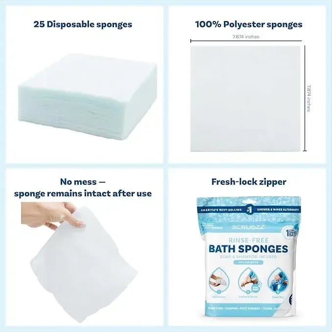 ⏰VIP Shipping Today Only⏰Disposable Rinse-Free Bathing Wipes – 25 Pack🧼