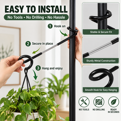🌿 No-Drill Plant Pole Hanging Hook — Hang More Plants Without Tools