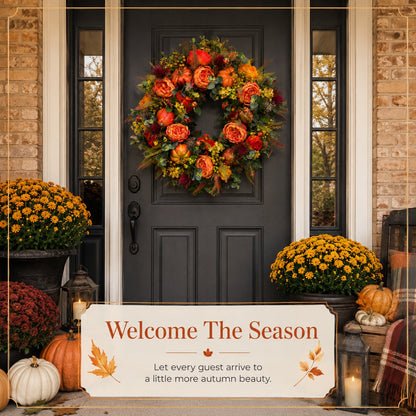 🔥Last Day 49% OFF💖 Handmade Fall Peony And Pumpkin Wreath - Year Round Wreath