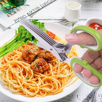✂️Herb Scissors 5 Blade Kitchen Shears, Multipurpose Herb Cutter with Safety Cover & Cleaning Comb for Basil Chive Parsley
