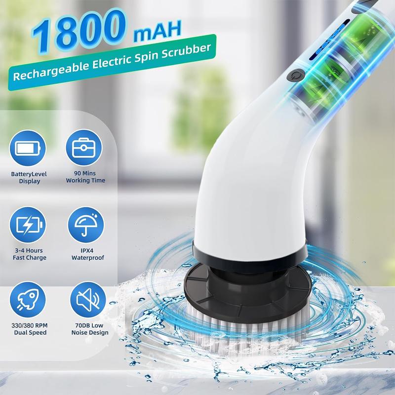 Cordless Electric Spin Scrubber with 9 Brush Heads