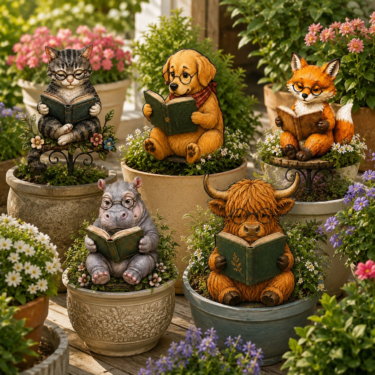 🎉😺🐶Animal Reading Garden Stake📖