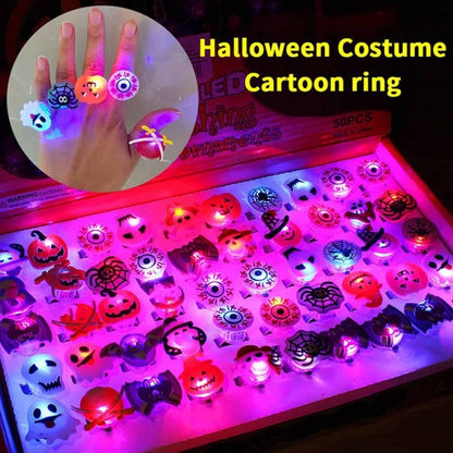 🔥🎃50 Pieces Each Box‼️✨LED Light Halloween Glowing Ring 💍| Flashing Light‑Up Party Favor for Halloween Night👻