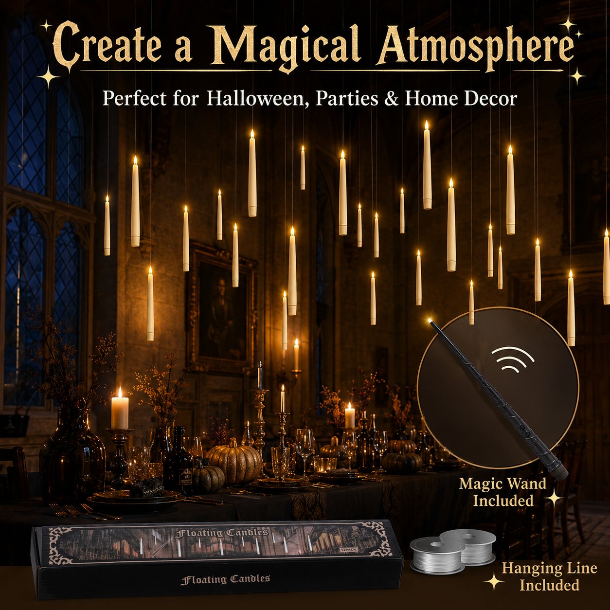 ✨ Floating LED Candles with Wand Remote | Flameless Hanging Candle Set🪄