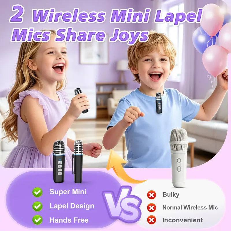 🎤Mini Bluetooth Karaoke Machine: Dual Mics, 4 Voice Changer, Magnetic Phone Holder for Family Fun🎁